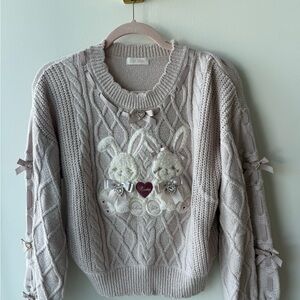 LIZ LISA Pink Sweater with Bunny Appliqué